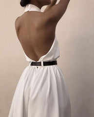 Polyester Women's Sexy Sleeveless Halter Backless Jumpsuit - kinko