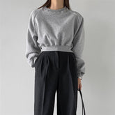 Round Neck Waist Trimming High Waist Short Sweatshirt - kinko