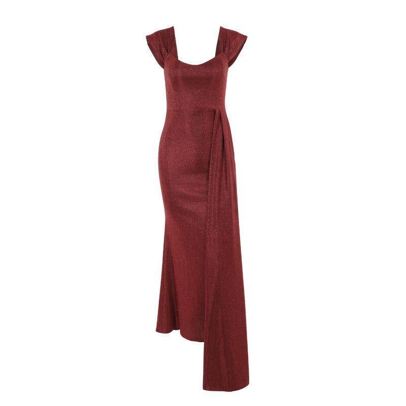 Slim Fit Thin And Glittering Vest Long Dress - kinko