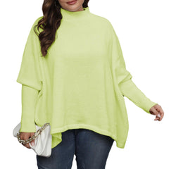 Women's Pullover Plus Size Loose Split Batwing Sleeve Half Collar Top - kinko
