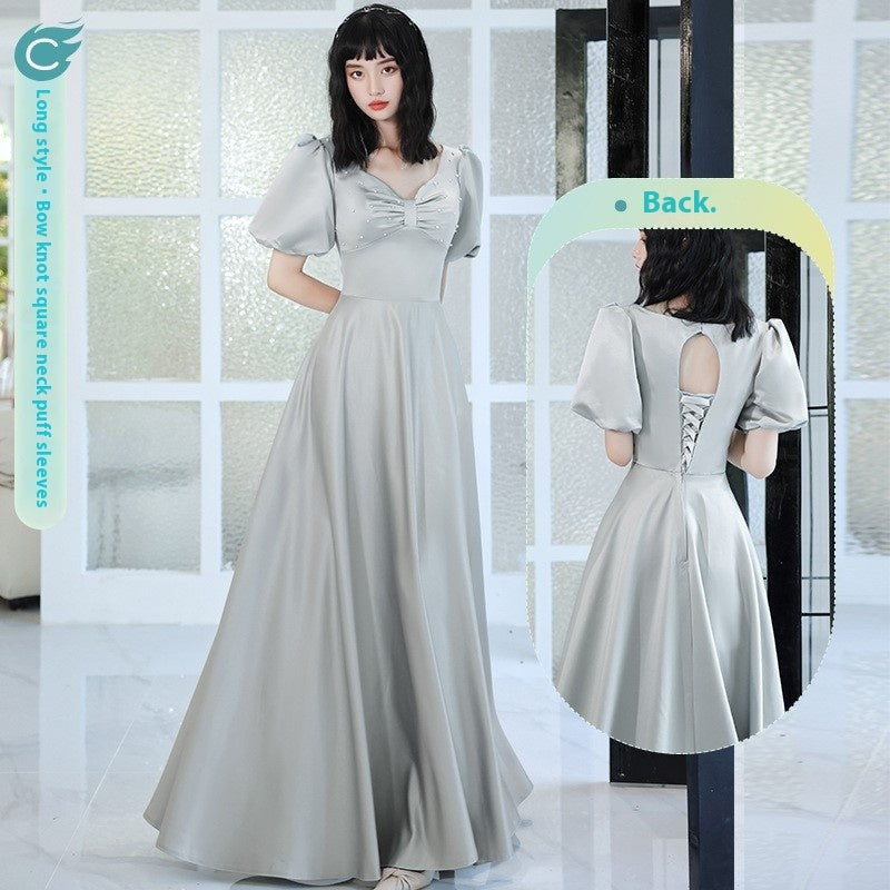 2024 Avocado Green Sisters Group Dress Skirt Women Satin Spring - kinko