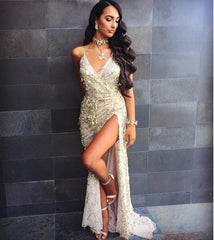 V-neck Sexy Halter Strap Sequin Dress - kinko