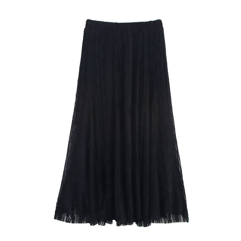 Refined Handmade Lace Jacquard Mesh Skirt Long Dress - kinko