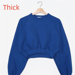 Round Neck Waist Trimming High Waist Short Sweatshirt - kinko