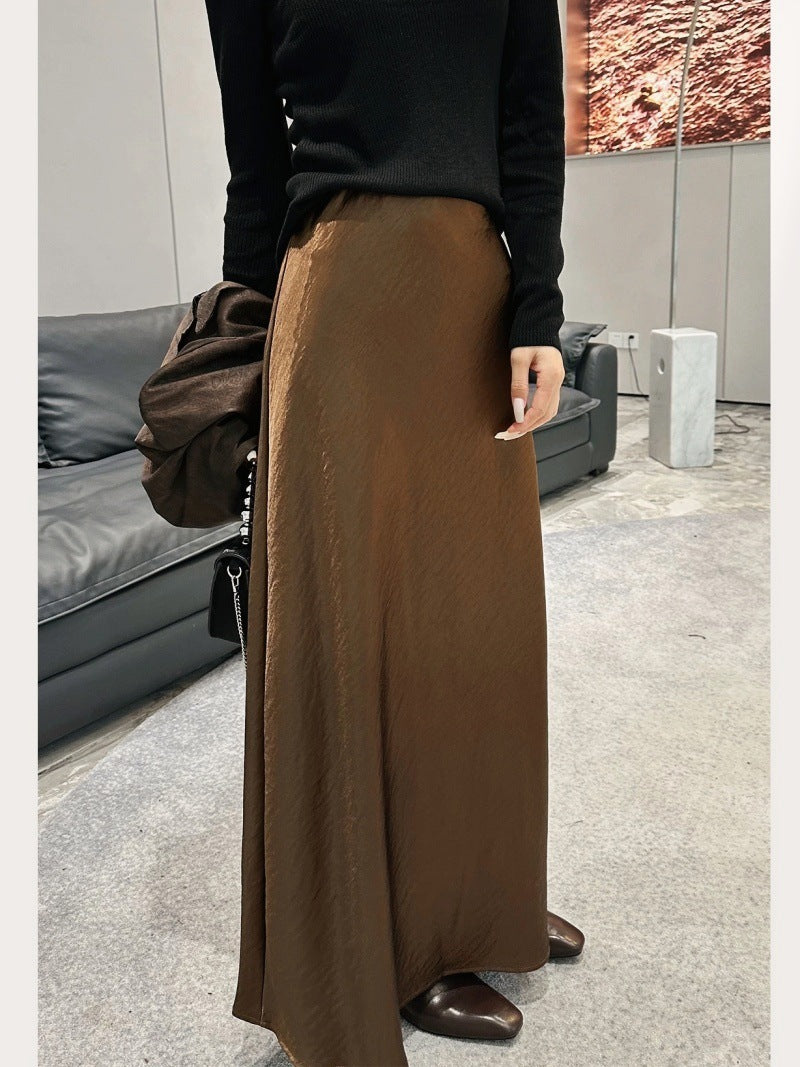 Simple Graceful Draping Acetate Satin Fishtail Skirt For Women - kinko