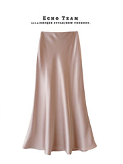 High Waist Slimming Mid-length Satin Acetate Silky Skirt - kinko