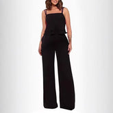 Sling Pure Color Ruffles Top Straight-leg Pants Fashion Suit - kinko