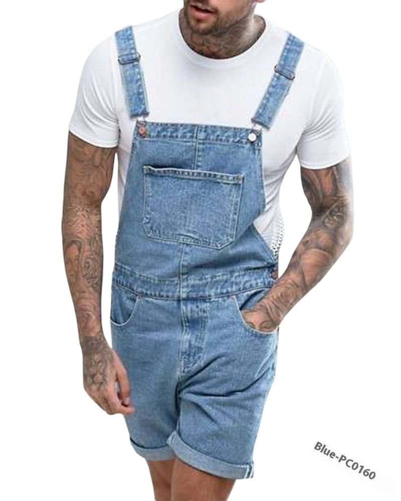 Youth Casual Mid-stretch Denim Suspender Pants - kinko