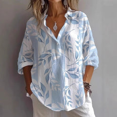 Fashion Printing Lapel Long Sleeve Shirt Top - kinko