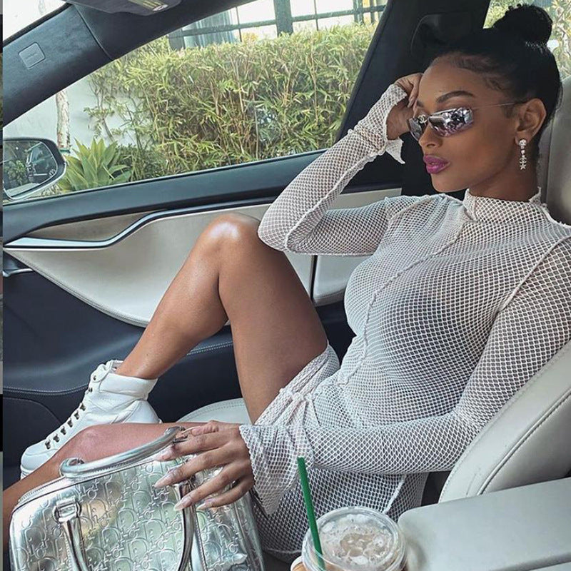 See-Through Dresses With Long Sleeves Cover The Hips - kinko