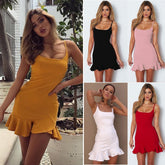 New Ruffles Trumpet Dress Women Sleeveless Spaghetti Strap Slim Summer Dress Party Short Dresses Vestidos - kinko