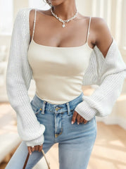 Women's Solid Color Ribbed Knit Sleeveless Cropped Cardigan For Fall