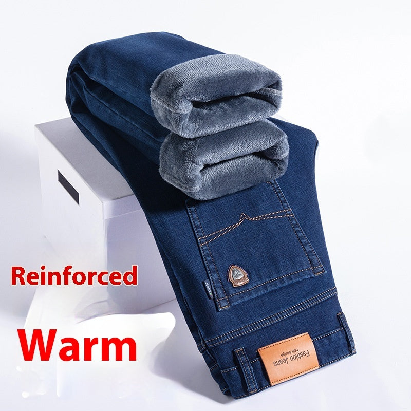 Fleece-lined Men's Loose Straight Plus Size Jeans - kinko