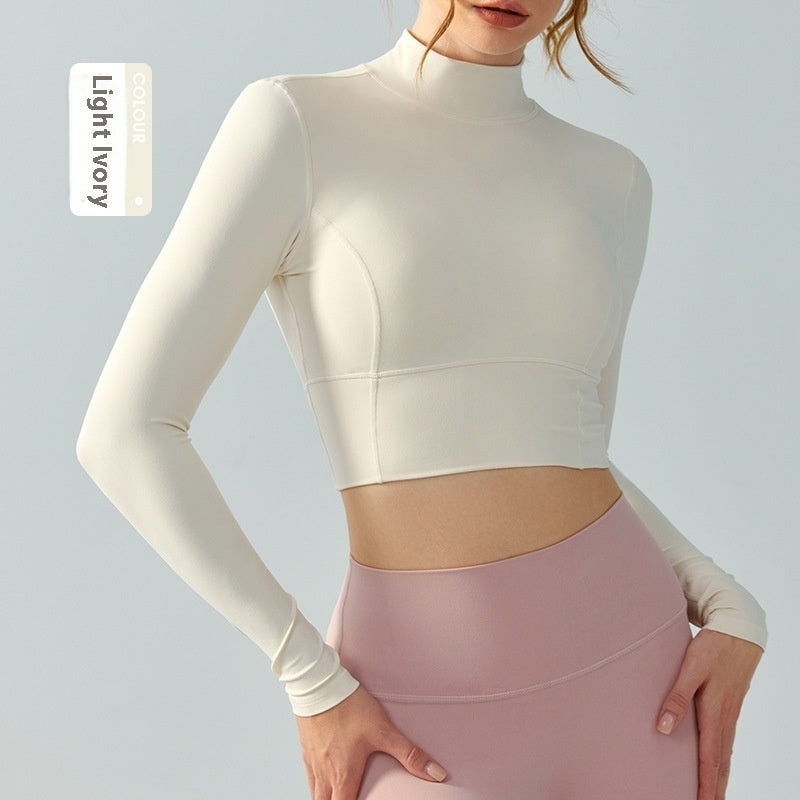 Stand Collar Fallwinter Yoga Wear Long Sleeve Women's Water Drop Semi-fixed Cup Hollow-out Beauty Back - kinko