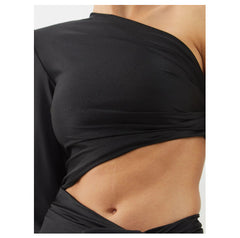 Women's Long Sleeved Hollow Slit Elastic Sloping Shoulder Dress - kinko