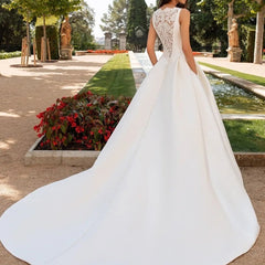 French Retro Lace Advanced Texture Satin Slim Bridal Simple Elegant Trailing Wedding Dress - kinko