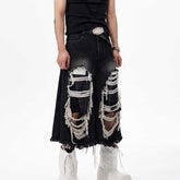 Cropped Make Old Ripped Patch Middle Pants - kinko