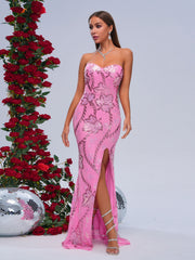 Wrapped Chest Off-neck Sheath Sequined Banquet Fishtail Evening Dress - kinko