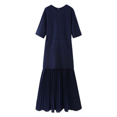 Fashionable Elegant Brown Patchwork Pleated Dress - kinko