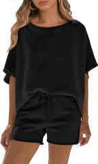 Fisoew Womens Summer 2 Piece Outfits Oversized Casual Short Sleeve Tops And High Waisted Shorts Workout Lounge Short Sets - kinko