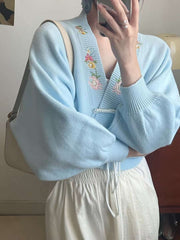 Fall Winter Coat Short Slimming V-neck Vintage Sweater Cardigan For Women