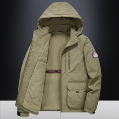Fall Winter Men Middle-aged Loose Plus Size Outdoor Sports Windproof Hooded Cotton Jacket