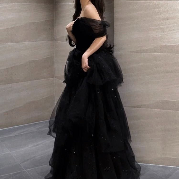 Black Evening Dress Light Luxury Minority French Style Pettiskirt - kinko
