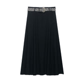 Belt Linen Blend Midi Skirt Skirt - kinko