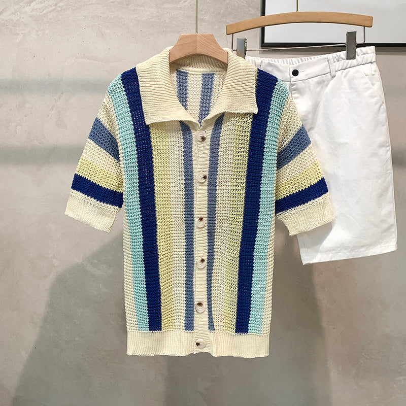 Dopamine Stripe Loose Casual Shirt - kinko