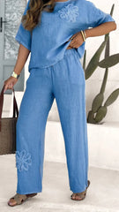 Women's 2-piece Set Plus Size Embroidered Leisure Suit High Waist Loose Trousers - kinko