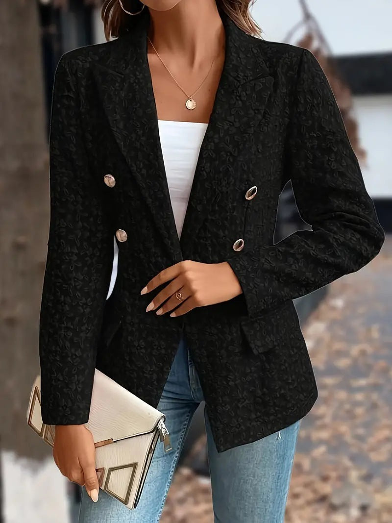 Winter Fashion Temperament Pure Color Double Breasted Blazer Women's Clothing - kinko