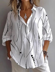 Fashion Printing Lapel Long Sleeve Shirt Top - kinko