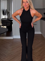 Black Halter Sleeveless Jumpsuit - kinko