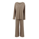 Autumn White Knitted Pajamas Loose Comfortable Long Sleeve Trousers Women Homewear