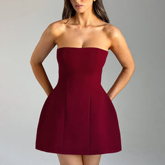 Fashion Tube Dress Summer Solid Color Sasual Backless Slim Short Dresses Party Womens Clothing - kinko