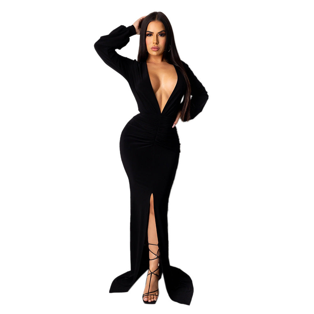 Women's Large V-neck Slim-fit Nightclub Evening Dress - kinko