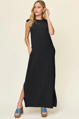 Double Take Full Size Texture Mock Neck Sleeveless Maxi Dress - kinko