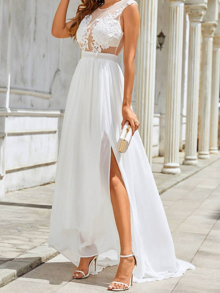 Chiffon Lace Trailing Wedding Large Swing Dress - kinko