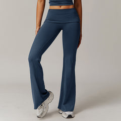 Wool Pleated Yoga Fold High Waist Running Sports Skinny Versatile Bell-bottom Pants Women - kinko
