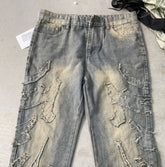 Stitching Wide Leg Jeans Embroidered Men And Women - kinko