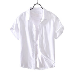 Casual Cotton And Linen Short Sleeve Shirt Men - kinko