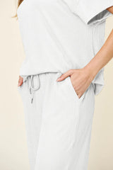 Double Take Full Size Texture Round Neck Short Sleeve T-Shirt and Wide Leg Pants - kinko
