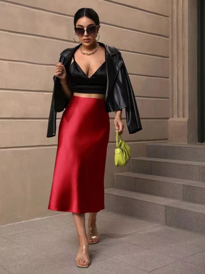 European And American Elegant Style A- Line Satin Skirt - kinko