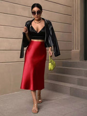 European And American Elegant Style A- Line Satin Skirt - kinko