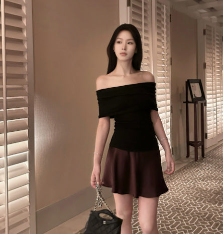 1OO Acetate Oblique Cut Satin Crepe Skirt - kinko