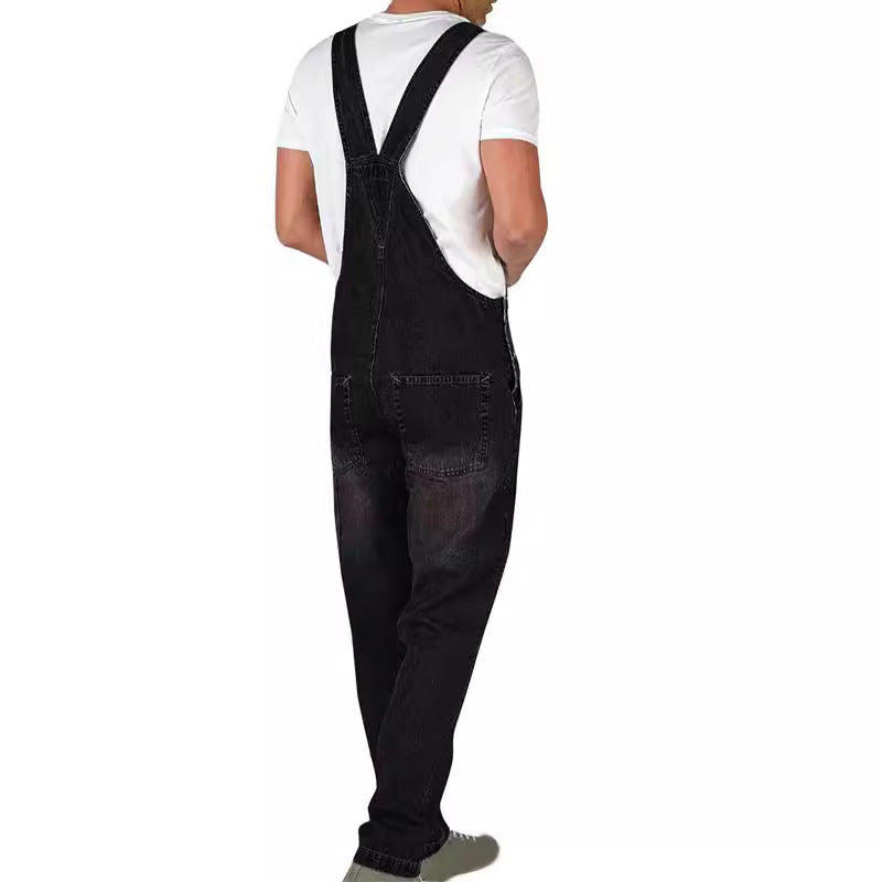 American-style Retro Design Denim Suspender Pants - kinko