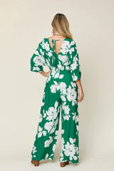 Double Take Full Size Printed Tie Back Wide Leg Jumpsuit - kinko