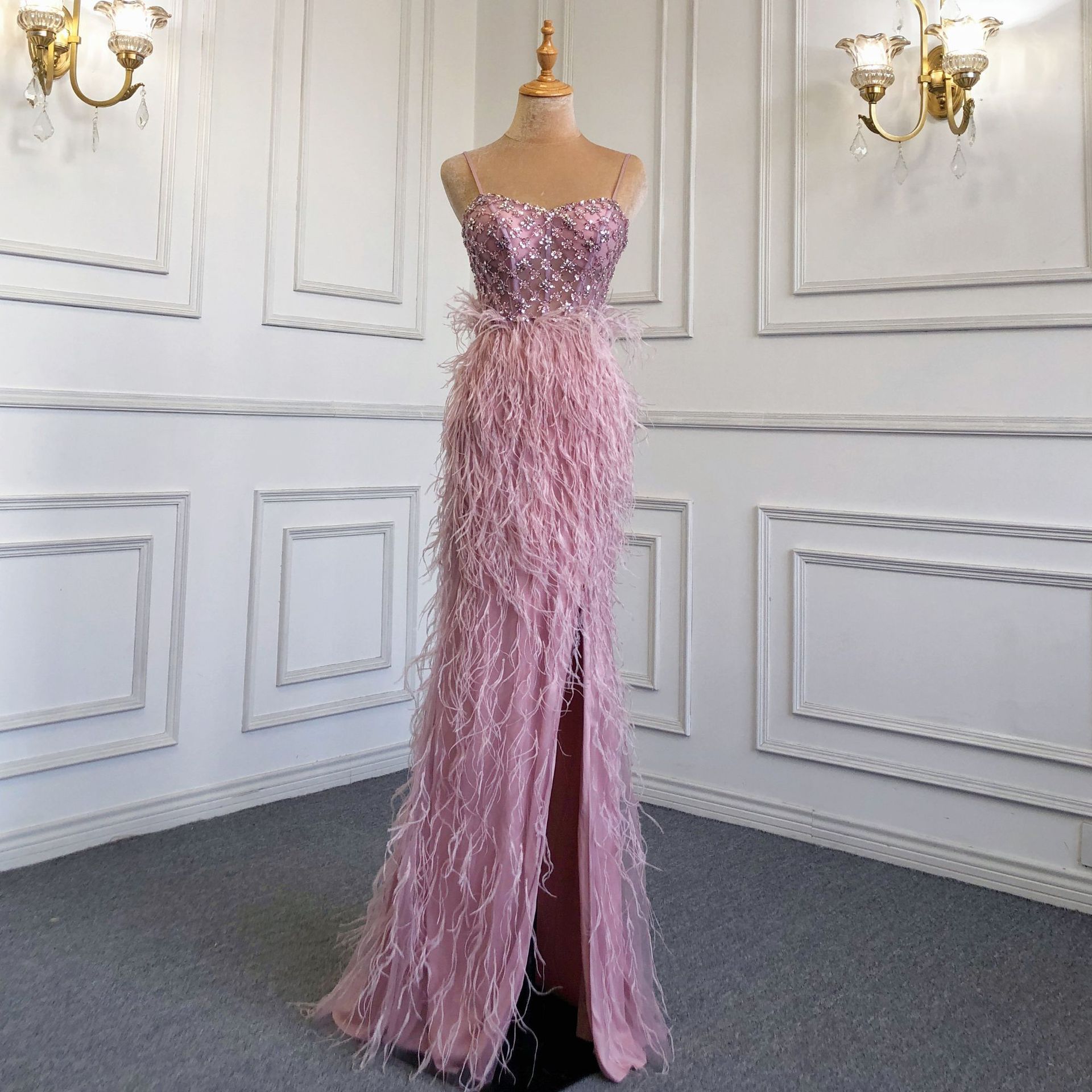 Suspender Feather Slim-fit Host Annual Party Banquet Engagement Dress - kinko