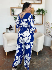 Double Take Full Size Printed Tie Back Wide Leg Jumpsuit - kinko