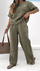 Women's 2-piece Set Plus Size Embroidered Leisure Suit High Waist Loose Trousers - kinko